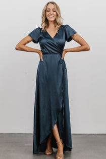 Krystal Satin Wrap Gown | Blue | Baltic ...